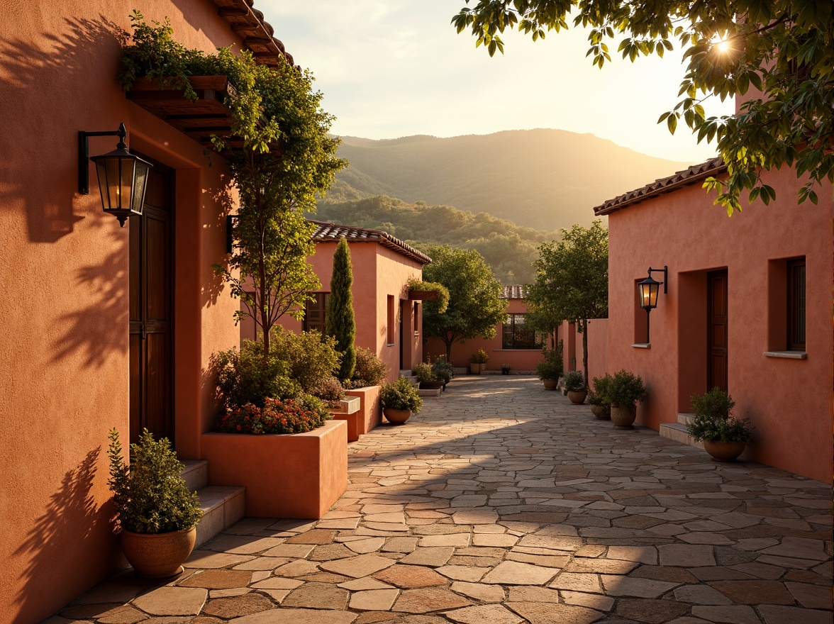 Prompt: Warm earthy tones, sienna red hues, natural terracotta shades, rustic stone walls, vintage Italian architecture, rolling Tuscan hills, sun-kissed landscapes, golden afternoon light, soft warm shadows, shallow depth of field, 1/2 composition, realistic textures, ambient occlusion, subtle color gradations, earthy scent, cozy atmosphere.