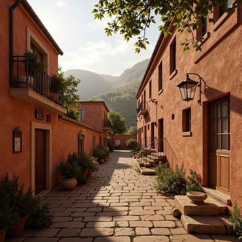 Prompt: Warm earthy tones, sienna red hues, natural terracotta shades, rustic stone walls, vintage Italian architecture, rolling Tuscan hills, sun-kissed landscapes, golden afternoon light, soft warm shadows, shallow depth of field, 1/2 composition, realistic textures, ambient occlusion, subtle color gradations, earthy scent, cozy atmosphere.