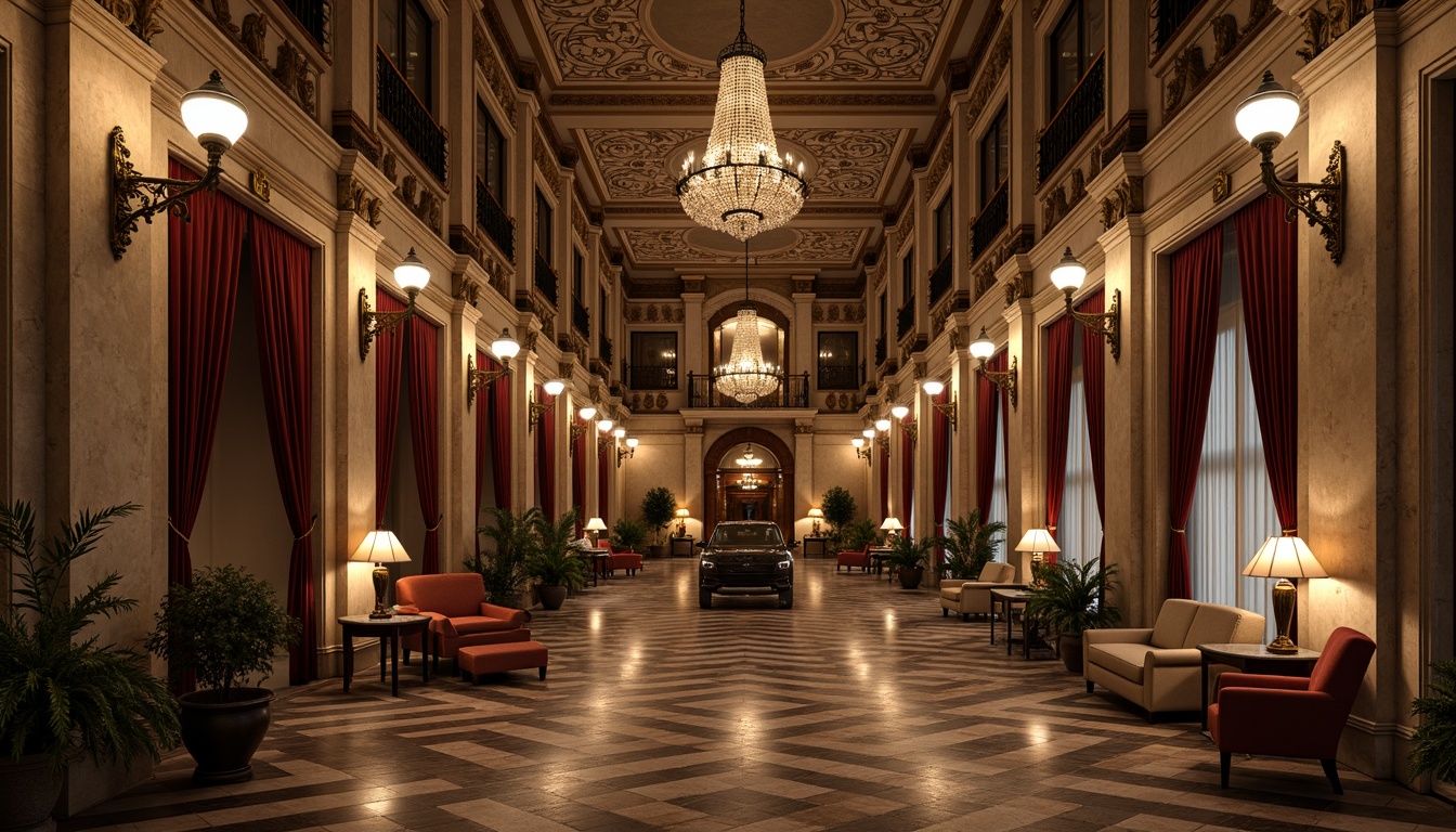 Prompt: Grandiose hotel facade, ornate columns, intricately carved stonework, majestic archways, vintage lamp posts, rich velvet drapes, antique furnishings, opulent chandeliers, lavish ballrooms, intricate moldings, neoclassical architecture, subtle warm lighting, shallow depth of field, 1/2 composition, realistic textures, ambient occlusion, historic landmark integration, nostalgic color palette, luxurious amenities, elegant lobby spaces, refined guest rooms, sophisticated interior design.