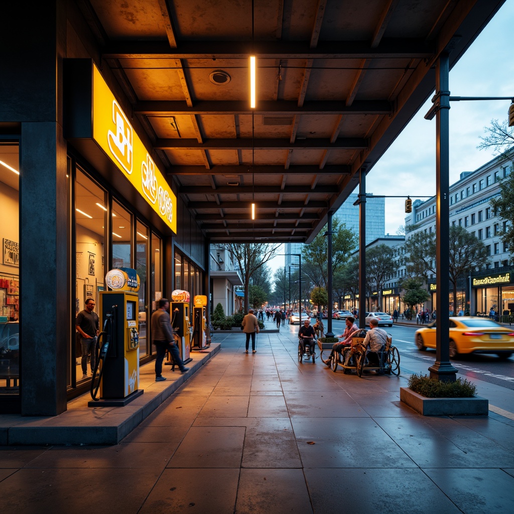 Prompt: Urban gas station, industrial chic, metallic accents, neon signage, bold typography, concrete flooring, steel beams, modern LED lighting, sleek fuel pumps, urban landscape, cityscape views, busy streets, morning commute, soft warm glow, shallow depth of field, 1/1 composition, realistic textures, ambient occlusion.