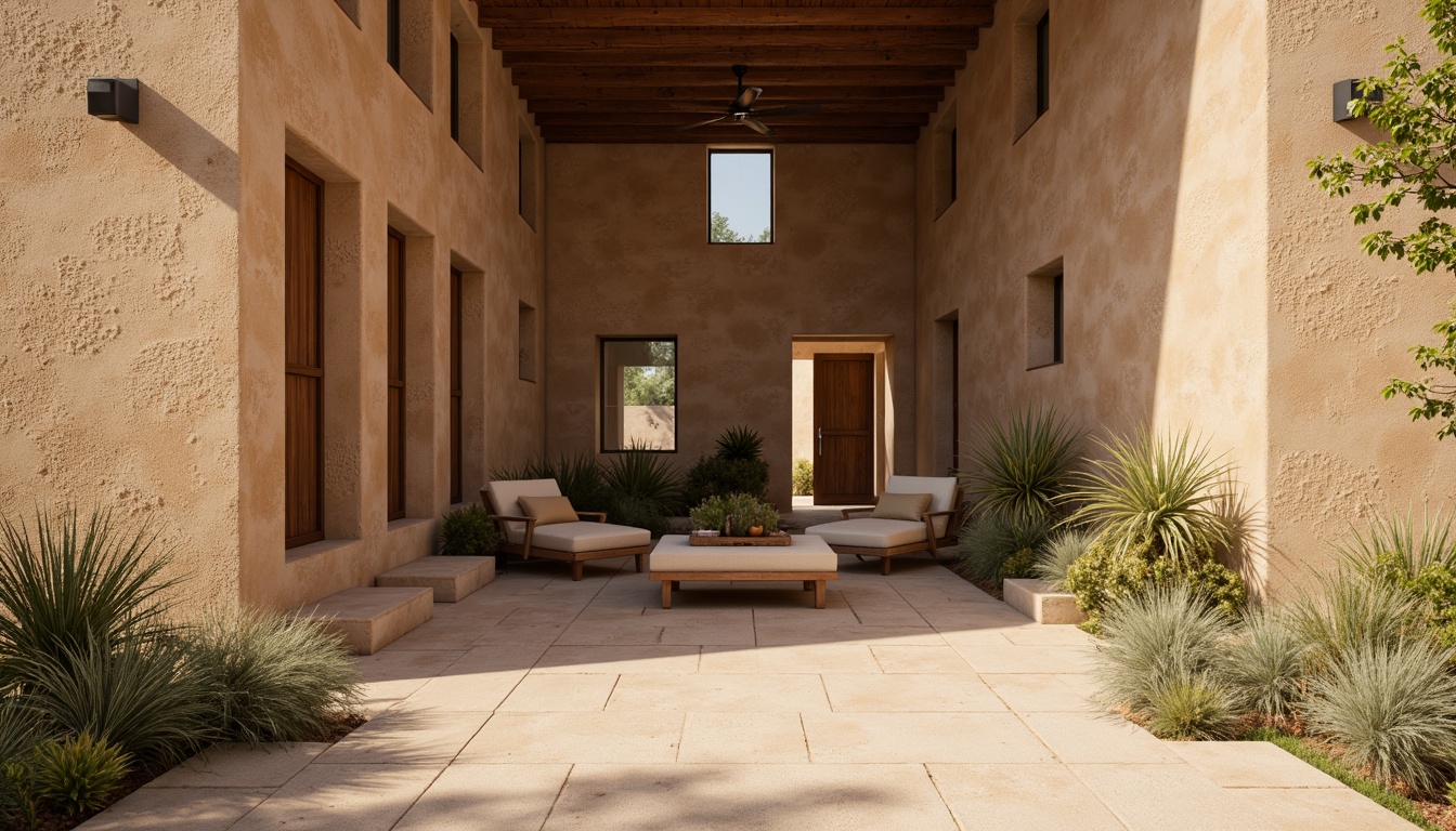 Prompt: Earthy rammed earth walls, natural texture, organic pattern, rustic charm, warm beige color, rough-hewn surface, irregular shape, earthy aroma, serene ambiance, soft warm lighting, shallow depth of field, 3/4 composition, panoramic view, realistic textures, ambient occlusion.