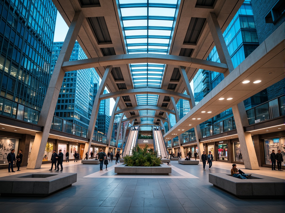 Prompt: Modern metro station, sleek glass roofs, steel beams, concrete columns, futuristic escalators, vibrant LED lighting, urban cityscape, busy pedestrian traffic, rush hour atmosphere, natural stone flooring, metallic accents, geometric patterns, angular lines, minimalist design, efficient passenger flow, clear signage, intuitive wayfinding, comfortable seating areas, ambient occlusion, shallow depth of field, 3/4 composition, panoramic view.