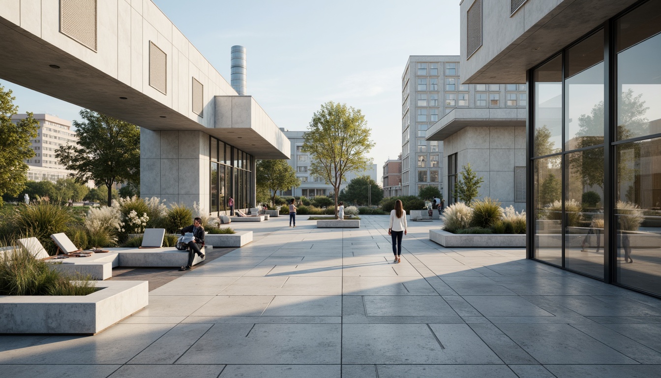 Prompt: Clean lines, minimal ornamentation, rectangular forms, flat roofs, large windows, sliding glass doors, industrial materials, exposed ductwork, functional simplicity, urban context, cityscape views, morning light, soft shadows, shallow depth of field, 2/3 composition, symmetrical balance, monochromatic color scheme, raw concrete textures, metallic accents, futuristic ambiance.