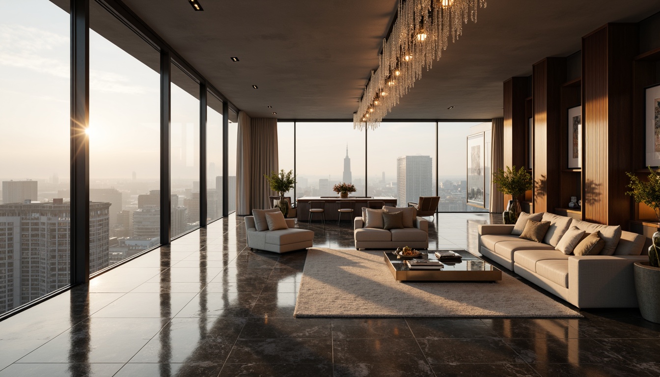 Prompt: Luxurious penthouse, sleek modern architecture, floor-to-ceiling windows, polished marble floors, metallic accents, lavish furnishings, velvet drapes, crystal chandeliers, minimalist decor, urban cityscape views, misty morning light, soft warm glow, shallow depth of field, 1/1 composition, realistic reflections, ambient occlusion.