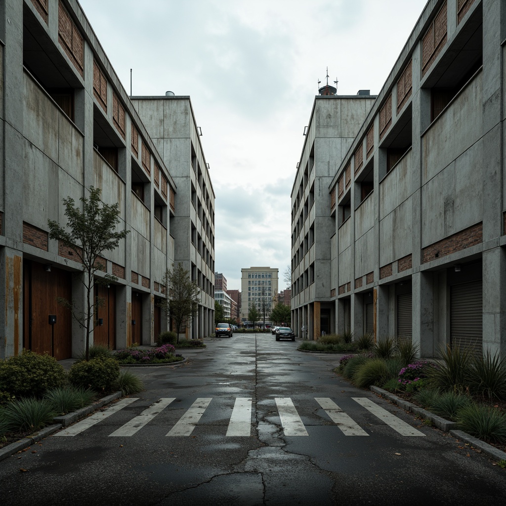 Prompt: Massive concrete forms, brutalist architecture, industrial distribution center, rugged textures, raw concrete walls, exposed ductwork, steel beams, functional minimalism, urban landscape, overcast skies, dramatic shadows, high-contrast lighting, cinematic composition, symmetrical framing, abstract geometric patterns, distressed metal accents, weathered wood tones, utilitarian aesthetic, functional simplicity, imposing scale, monumental presence.