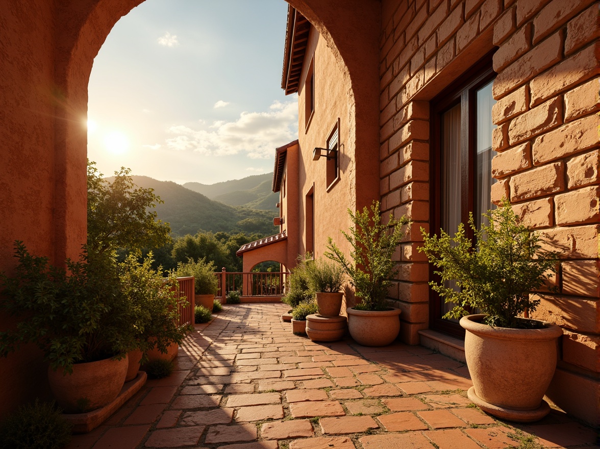 Prompt: Warm earthy tones, sienna red hues, natural terracotta shades, rustic stone walls, vintage Italian architecture, rolling Tuscan hills, sun-kissed landscapes, golden afternoon light, soft warm shadows, shallow depth of field, 1/2 composition, realistic textures, ambient occlusion, subtle color gradations, earthy scent, cozy atmosphere.