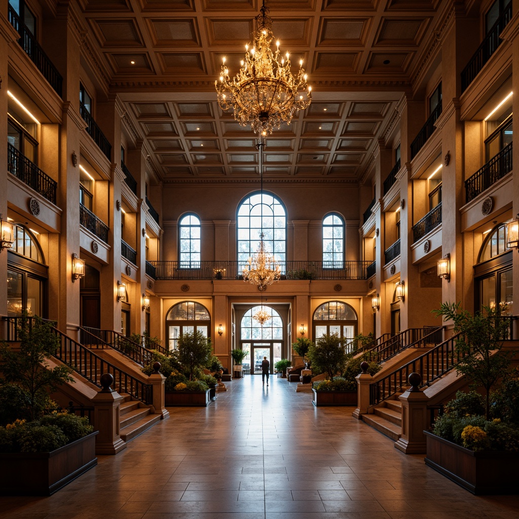 Prompt: Grand cultural center, high ceilings, ornate chandeliers, warm ambient lighting, soft spotlights, LED wall washes, elegant staircases, marble floors, intricate architectural details, natural light pouring in through large windows, diffused overhead lighting, subtle color temperature transitions, dramatic focal points, 1/1 composition, shallow depth of field, realistic textures, ambient occlusion.