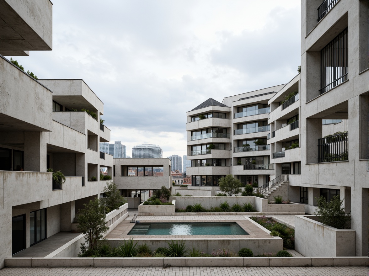 Prompt: Exposed concrete structures, industrial chic aesthetic, raw unfinished materials, brutalist architecture, functional simplicity, minimalist ornamentation, honest expression of function, clean lines, rectangular forms, cantilevered roofs, large windows, natural light, urban landscape, cityscape views, modern metropolitan feel, neutral color palette, subtle textures, 1/1 composition, high contrast lighting, dramatic shadows, realistic renderings.