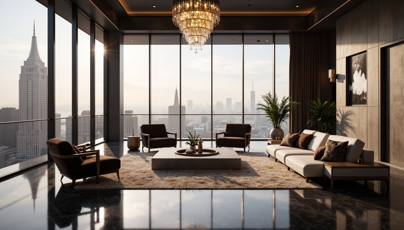 Prompt: Luxurious penthouse, sleek modern architecture, floor-to-ceiling windows, polished marble floors, metallic accents, lavish furnishings, velvet drapes, crystal chandeliers, minimalist decor, urban cityscape views, misty morning light, soft warm glow, shallow depth of field, 1/1 composition, realistic reflections, ambient occlusion.