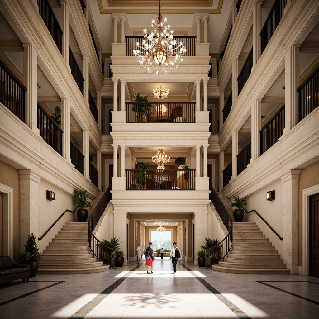 Prompt: Grandiose youth center facade, neoclassical architecture style, ornate columns, symmetrical composition, grand entrance, sweeping staircases, elegant balconies, intricate moldings, decorative cornices, rusticated bases, limestone walls, marble floors, high ceilings, crystal chandeliers, soft warm lighting, shallow depth of field, 1/1 composition, realistic textures, ambient occlusion.