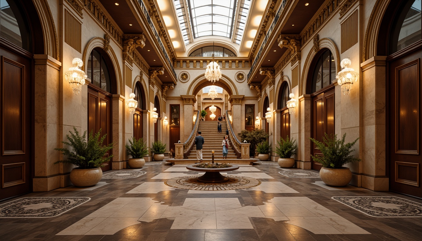 Prompt: Grandiose bank facade, symmetrical composition, ornate details, classical columns, carved stone ornaments, sweeping arches, grand entrance, imposing dome, intricate moldings, luxurious materials, marble floors, crystal chandeliers, rich wood paneling, opulent furnishings, majestic staircases, dramatic lighting, warm golden tones, soft focus, shallow depth of field, 1/1 composition, realistic textures, ambient occlusion.