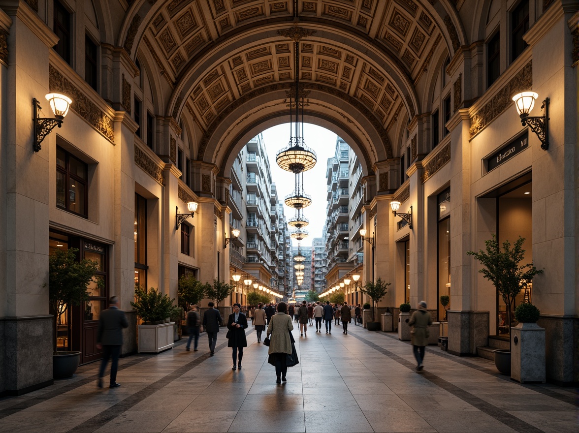 Prompt: Grandiose metro station, academic architectural style, ornate stone facades, arched windows, classical columns, intricate carvings, bronze statues, elegant chandeliers, high ceilings, marble floors, symmetrical composition, warm soft lighting, shallow depth of field, 1/1 aspect ratio, realistic textures, ambient occlusion, urban cityscape, busy streets, modern transportation systems.