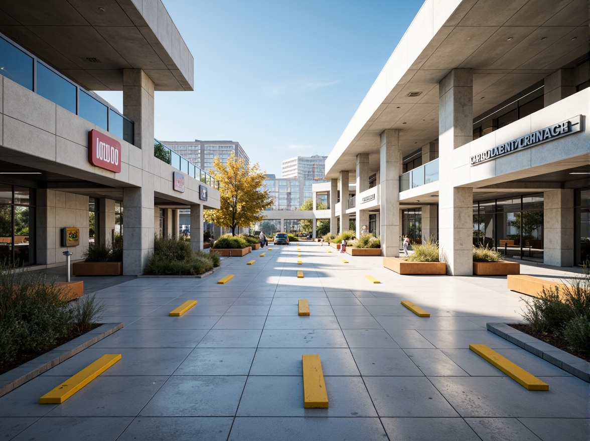 Prompt: Minimalist open plaza, clean lines, rectangular shapes, industrial materials, exposed ductwork, functional simplicity, bold typography, primary color accents, geometric patterns, urban landscape, modern cityscape, sunny day, high contrast lighting, deep depth of field, 1/1 composition, symmetrical framing, abstract textures, ambient occlusion.