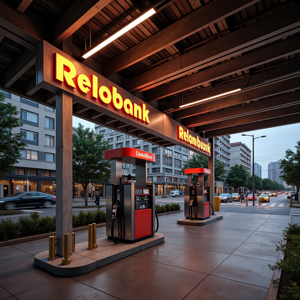 Prompt: Urban gas station, industrial chic, metallic accents, neon signage, bold typography, concrete flooring, steel beams, modern LED lighting, sleek fuel pumps, urban landscape, cityscape views, busy streets, morning commute, soft warm glow, shallow depth of field, 1/1 composition, realistic textures, ambient occlusion.