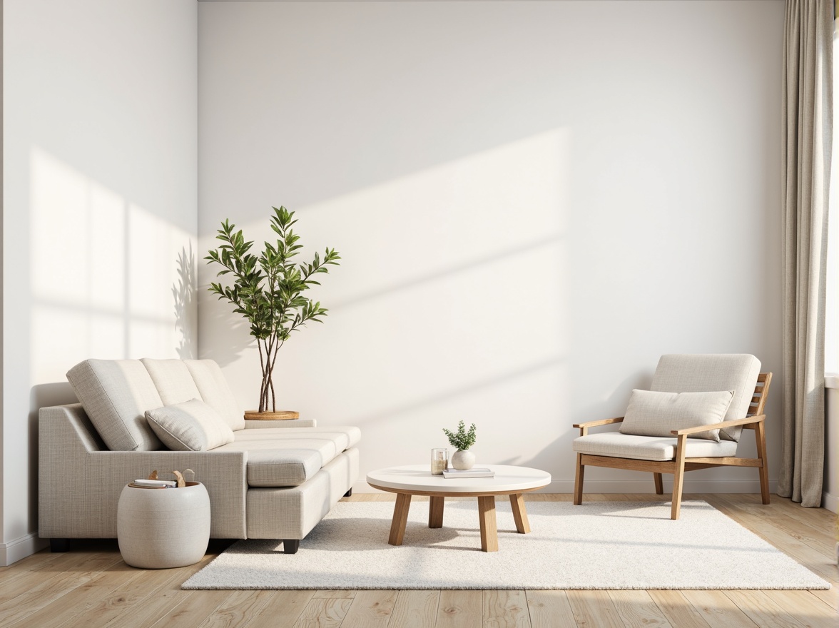 Prompt: Monochromatic color scheme, soft pastel hues, creamy whites, gentle grays, subtle beige tones, natural wood textures, sleek metal accents, minimalist decor, sparse furniture arrangement, empty space emphasis, calm atmosphere, softbox lighting, shallow depth of field, 1/1 composition, realistic renderings, ambient occlusion.