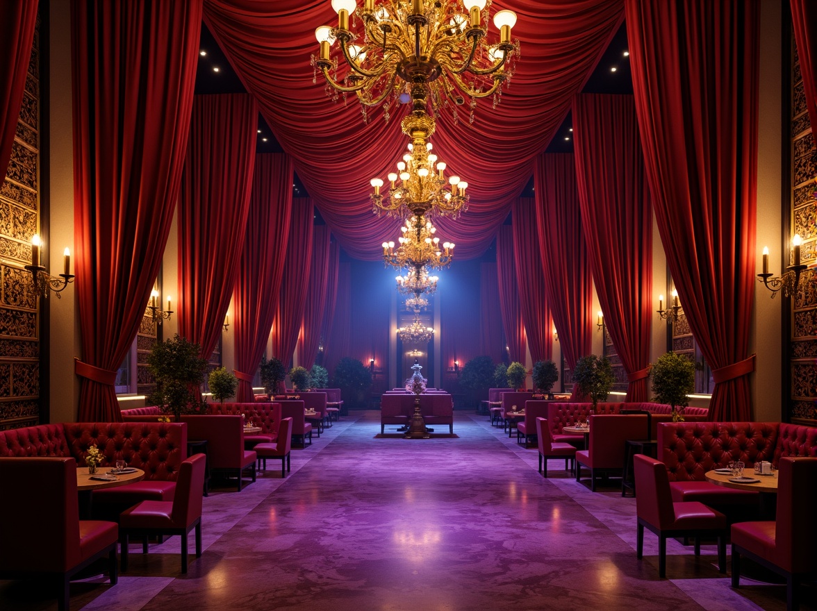 Prompt: Rich velvet drapes, ornate golden accents, lavish crimson reds, deep midnight blues, mysterious purple hues, intricate stone carvings, grandiose chandeliers, luxurious marble floors, dramatic spotlights, warm candlelight, sensual curves, opulent furnishings, lavish VIP areas, exclusive private booths, seductive ambiance, 3/4 composition, low-key lighting, cinematic atmosphere, realistic textures, ambient occlusion.