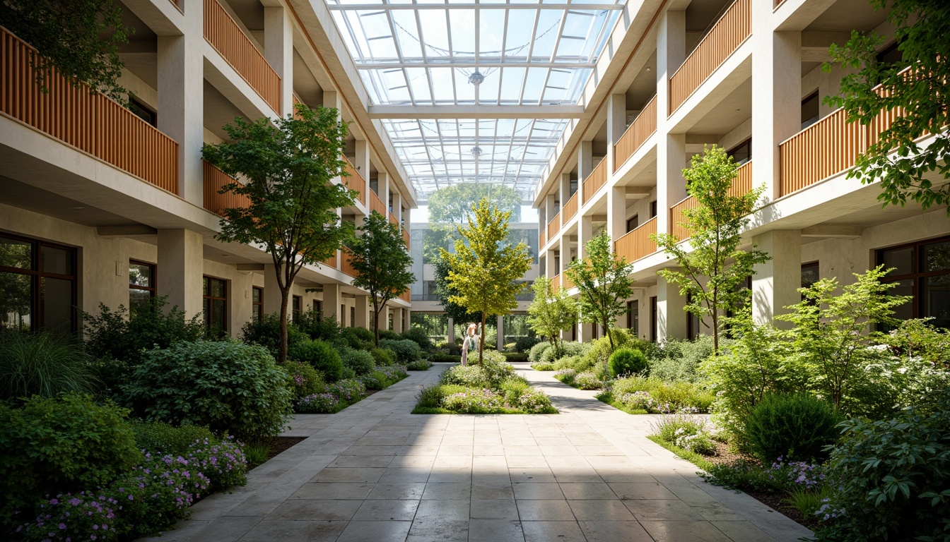 Prompt: Vibrant atrium, lush greenery, natural stone walls, wooden accents, floor-to-ceiling windows, clerestory windows, skylights, open floor plans, minimal obstructions, reflective surfaces, bright airy spaces, warm sunny days, soft diffused lighting, shallow depth of field, 1/1 composition, panoramic view, realistic textures, ambient occlusion.