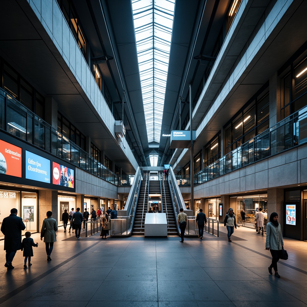 Prompt: Modern metro station, sleek architecture, bright LED lighting, futuristic ambiance, high ceilings, grand staircases, spacious platforms, dynamic signage, urban cityscape, rush hour atmosphere, warm color temperature, softbox lighting, indirect illumination, energy-efficient solutions, sustainable design, minimalist aesthetic, industrial materials, exposed ductwork, concrete floors, steel beams, vibrant advertisements, bustling pedestrian traffic, shallow depth of field, 1/1 composition, realistic textures, ambient occlusion.