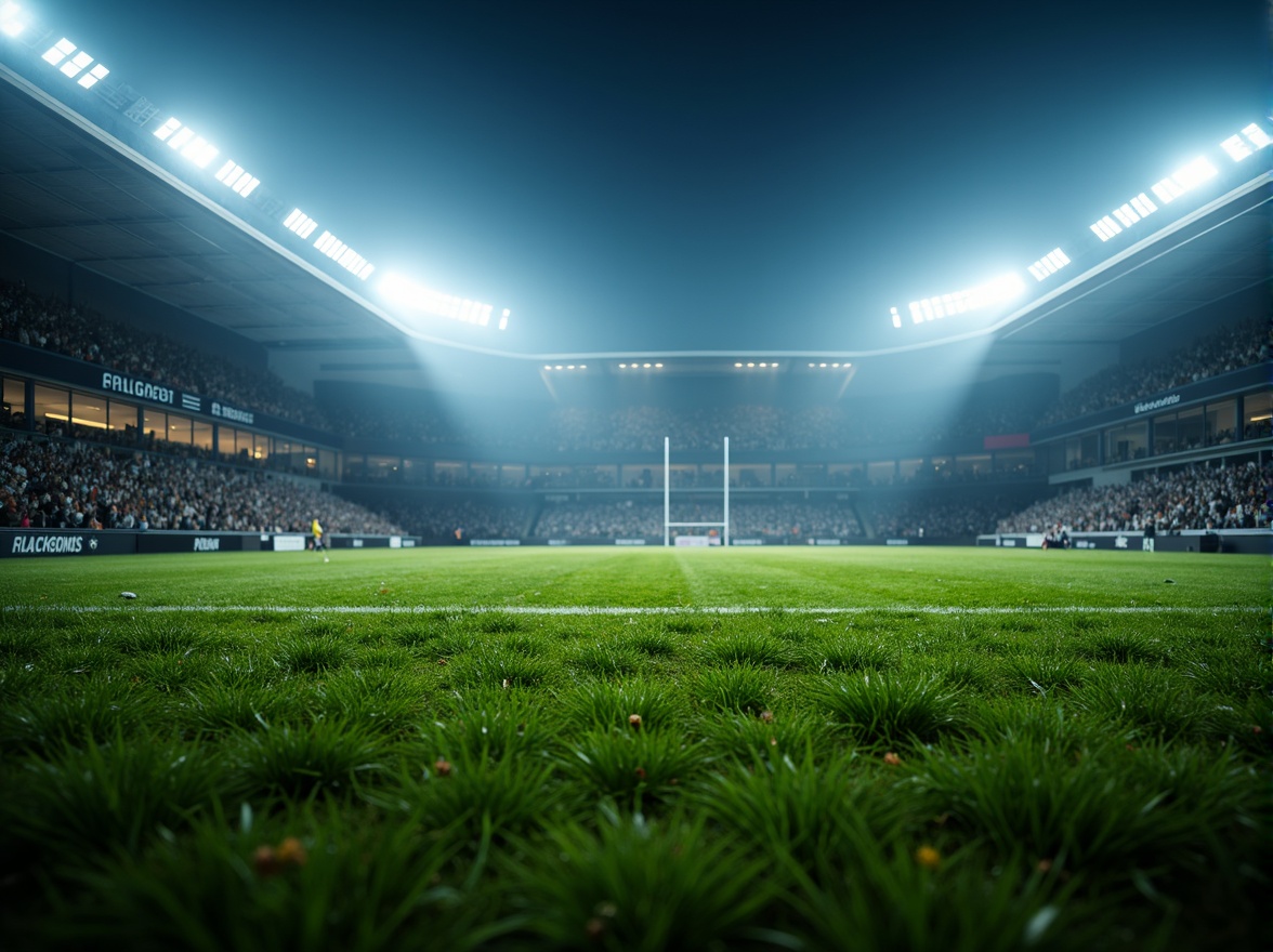 Prompt: Stadium atmosphere, lush green grass, athletic tracks, sports equipment, goalposts, floodlights, LED lighting, warm white tones, high-contrast shadows, dramatic spotlighting, misty evening air, soft focus, shallow depth of field, 1/2 composition, wide-angle lens, realistic textures, ambient occlusion.