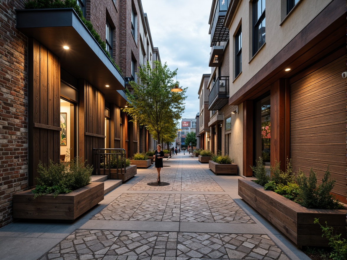 Prompt: Rough stone walls, weathered wooden planks, rusty metal cladding, smooth concrete floors, intricate tile patterns, vibrant colorful murals, natural brick facades, ornate stucco details, distressed finishes, industrial chic aesthetic, urban cityscape, cloudy grey sky, dramatic spotlighting, high contrast shadows, 1/1 composition, symmetrical framing, realistic material textures, ambient occlusion.