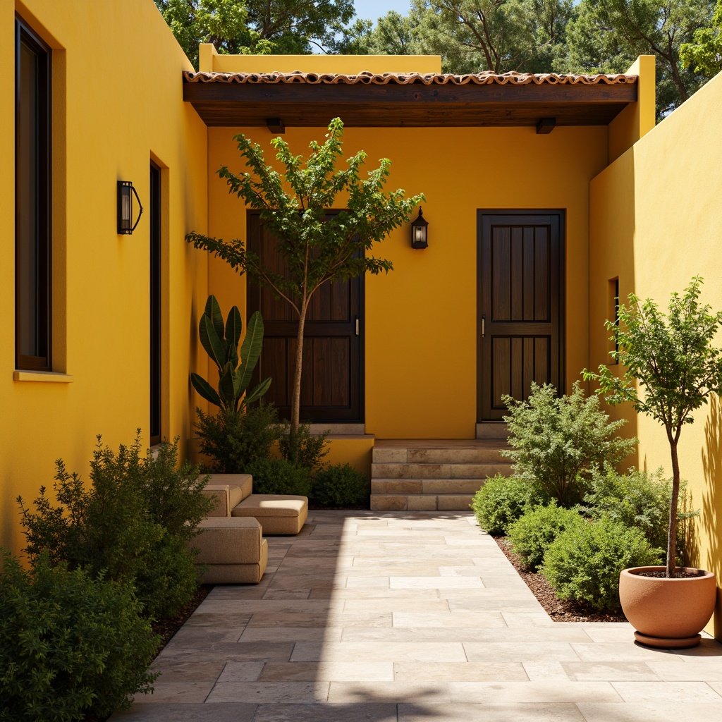 Prompt: Vibrant yellow accents, warm golden hues, rich brown tones, soft creamy whites, deep charcoal grays, bold black outlines, natural wood textures, earthy terracotta pots, lush green foliage, sunny afternoon light, high contrast ratio, 2/3 composition, dramatic shadows, realistic reflections, ambient occlusion.