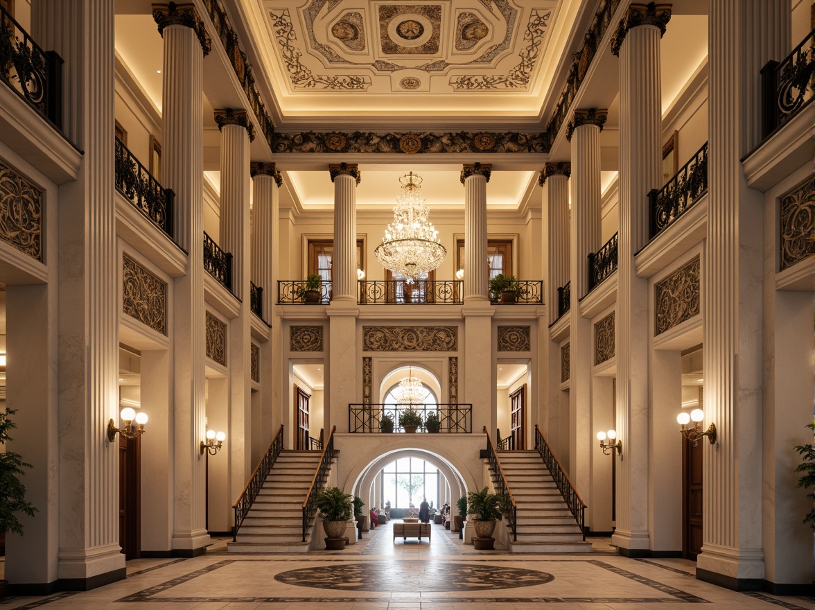 Prompt: Grandiose youth center facade, neoclassical architecture style, ornate columns, symmetrical composition, grand entrance, sweeping staircases, elegant balconies, intricate moldings, decorative cornices, rusticated bases, limestone walls, marble floors, high ceilings, crystal chandeliers, soft warm lighting, shallow depth of field, 1/1 composition, realistic textures, ambient occlusion.