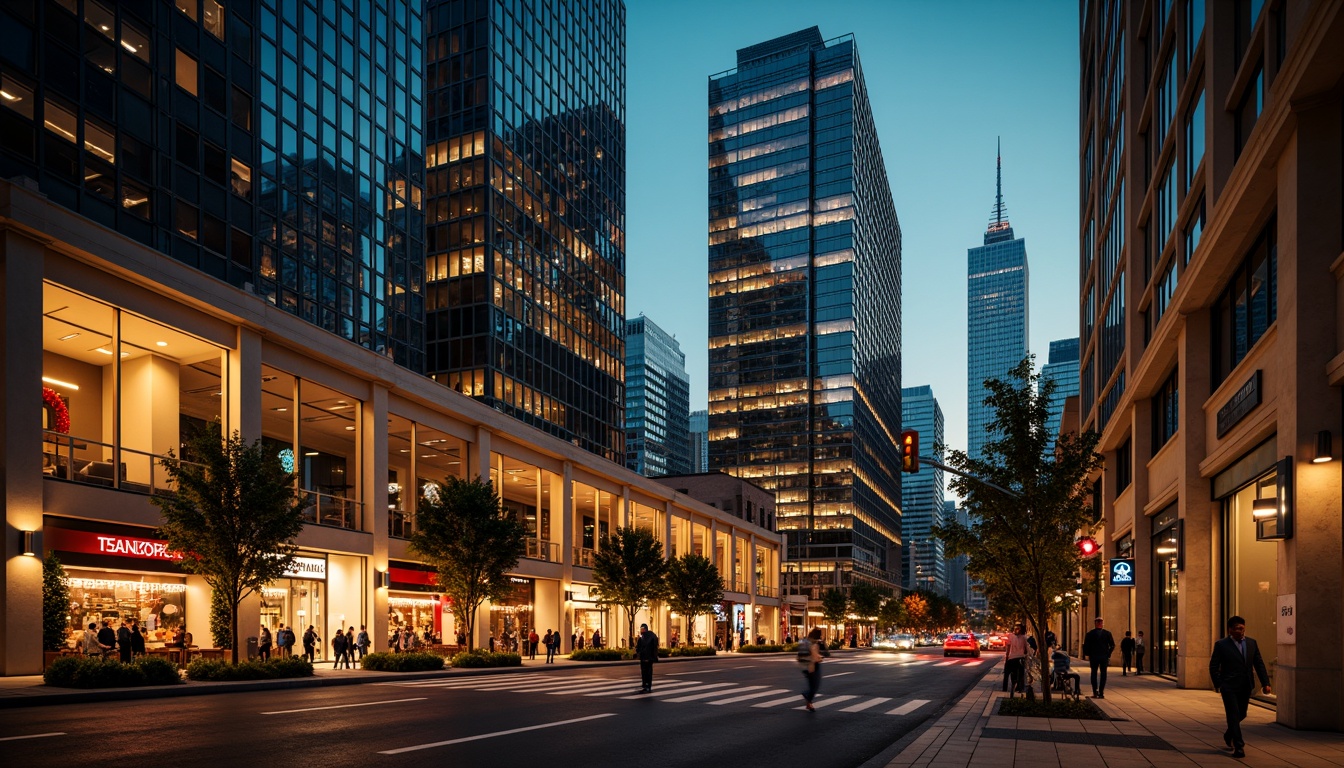 Prompt: Vibrant cityscape, modern skyscrapers, sleek glass facades, warm golden lighting, soft ambient glow, dramatic spotlights, LED strip lights, futuristic neon signs, urban streetscape, bustling nightlife, dynamic shadows, high-contrast illumination, cinematic atmosphere, 1/1 composition, low-angle shot, realistic reflections, detailed textures.