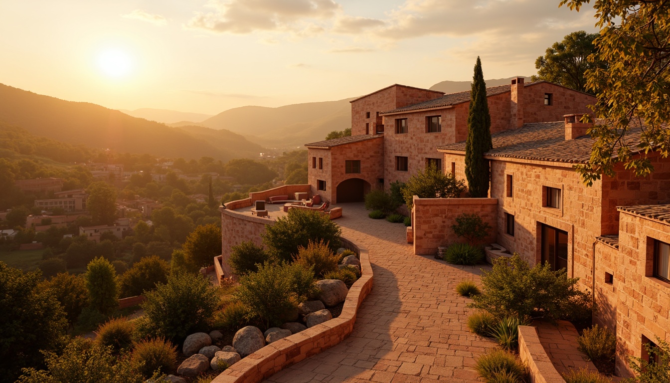 Prompt: Warm earthy tones, sienna red hues, natural terracotta shades, rustic stone walls, vintage Italian architecture, rolling Tuscan hills, sun-kissed landscapes, golden afternoon light, soft warm shadows, shallow depth of field, 1/2 composition, realistic textures, ambient occlusion, subtle color gradations, earthy scent, cozy atmosphere.