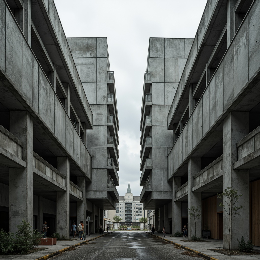 Prompt: Massive concrete forms, brutalist architecture, industrial distribution center, rugged textures, raw concrete walls, exposed ductwork, steel beams, functional minimalism, urban landscape, overcast skies, dramatic shadows, high-contrast lighting, cinematic composition, symmetrical framing, abstract geometric patterns, distressed metal accents, weathered wood tones, utilitarian aesthetic, functional simplicity, imposing scale, monumental presence.