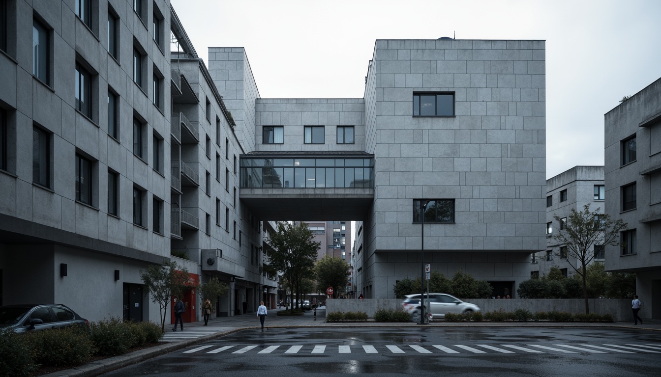 Prompt: Monochromatic brutalist architecture, raw concrete textures, industrial materials, bold geometric forms, minimalist aesthetic, muted earthy tones, cold blue-grey hues, stark white accents, dramatic shadows, high-contrast lighting, abstract compositions, urban cityscape, overcast skies, moody atmospheric conditions, cinematic framing, 1/1 composition, low-key illumination, realistic renderings.