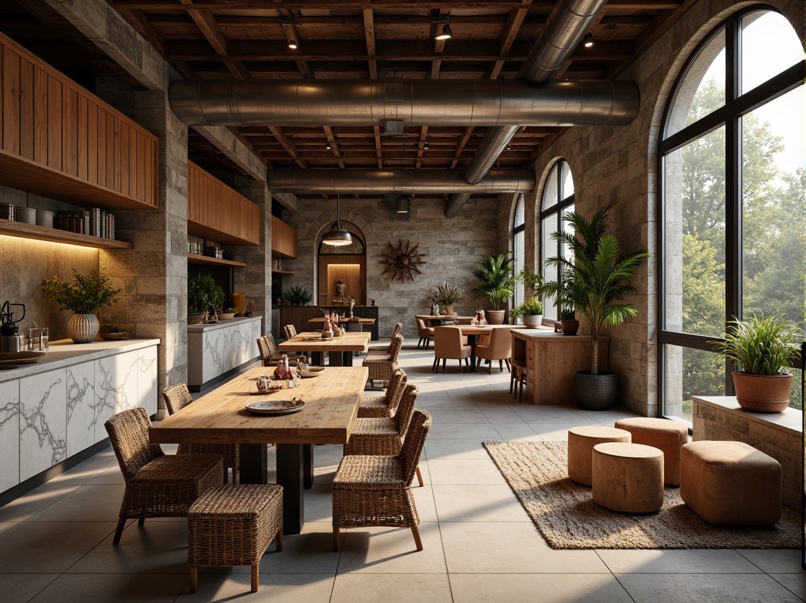 Prompt: Rustic wooden accents, smooth marble countertops, rough stone walls, velvety soft upholstery, metallic industrial pipes, distressed vintage furniture, natural woven fibers, earthy terracotta pots, sleek glass surfaces, matte black metal frames, warm golden lighting, shallow depth of field, 1/1 composition, realistic textures, ambient occlusion.