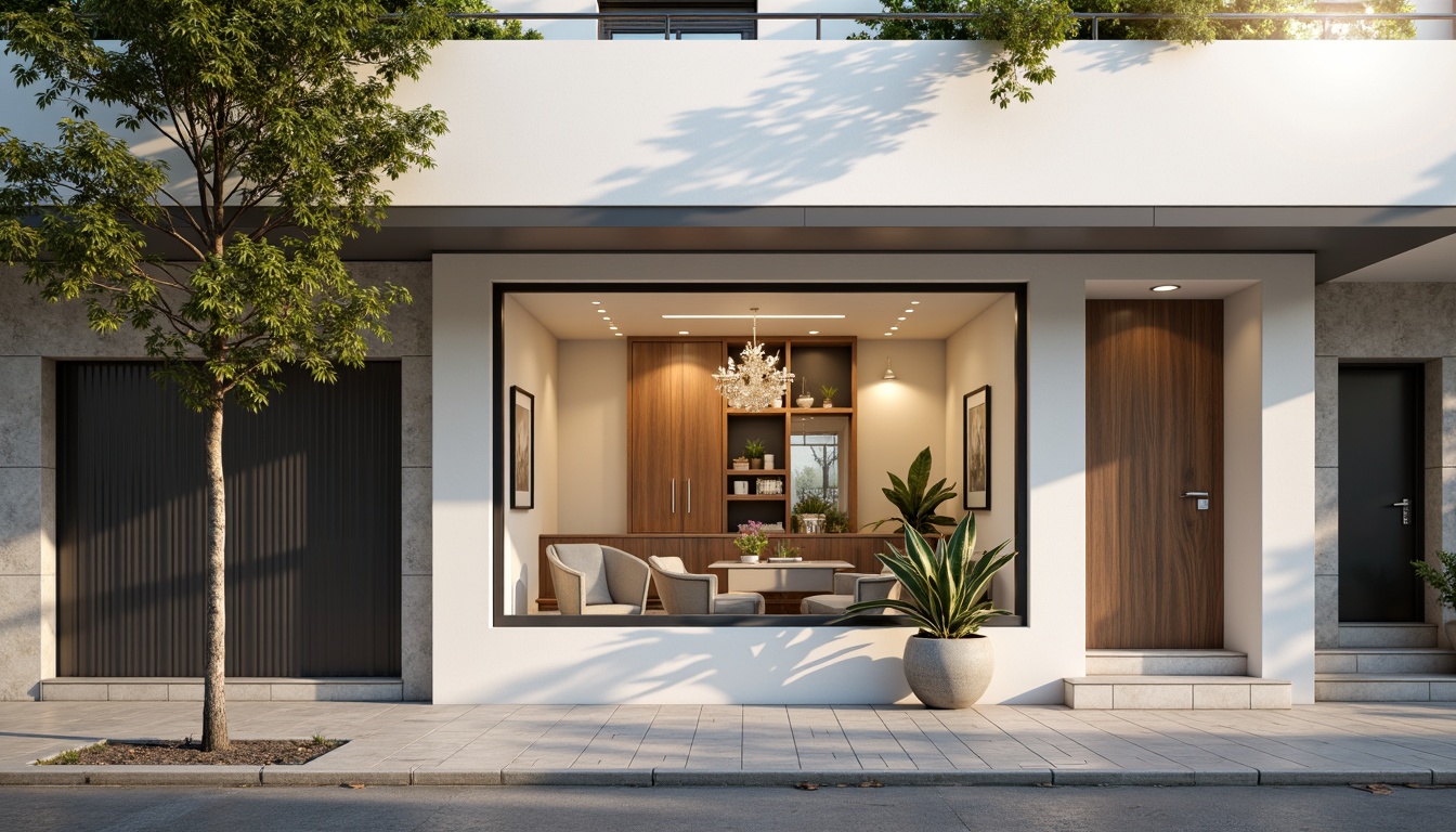 Prompt: Simple dental clinic facade, clean lines, minimal ornamentation, large glass windows, sliding doors, neutral color palette, white walls, wooden accents, subtle textures, natural stone flooring, modern LED lighting, soft warm ambiance, shallow depth of field, 1/1 composition, realistic reflections, ambient occlusion, urban cityscape, morning sunlight, gentle shadows.