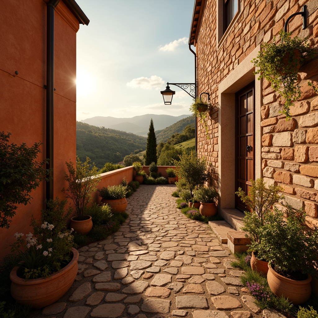 Prompt: Warm earthy tones, sienna red hues, natural terracotta shades, rustic stone walls, vintage Italian architecture, rolling Tuscan hills, sun-kissed landscapes, golden afternoon light, soft warm shadows, shallow depth of field, 1/2 composition, realistic textures, ambient occlusion, subtle color gradations, earthy scent, cozy atmosphere.