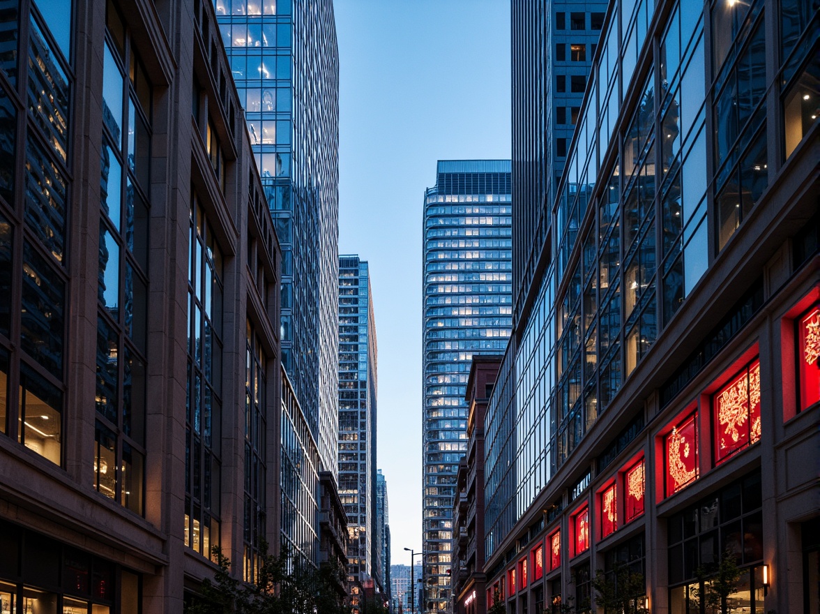 Prompt: Urban cityscape, modern skyscrapers, angular glass facades, metallic structures, vibrant neon lights, intricate geometric patterns, Islamic-inspired motifs, symmetrical compositions, 3D modeling, futuristic designs, abstract shapes, urban textures, concrete materials, steel beams, dynamic lighting effects, shallow depth of field, 1/2 composition, realistic renderings, ambient occlusion.