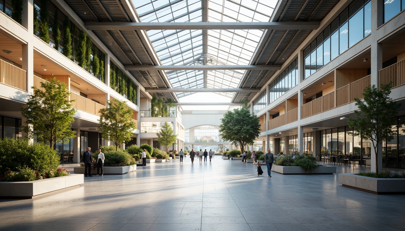 Prompt: Airy airport terminal, vast open spaces, high ceilings, clerestory windows, skylights, transparent roofs, natural stone floors, minimalist design, modern architecture, steel beams, glass facades, green walls, living plants, warm wood accents, soft diffused lighting, indirect sunlight, 1/1 composition, shallow depth of field, realistic textures, ambient occlusion.