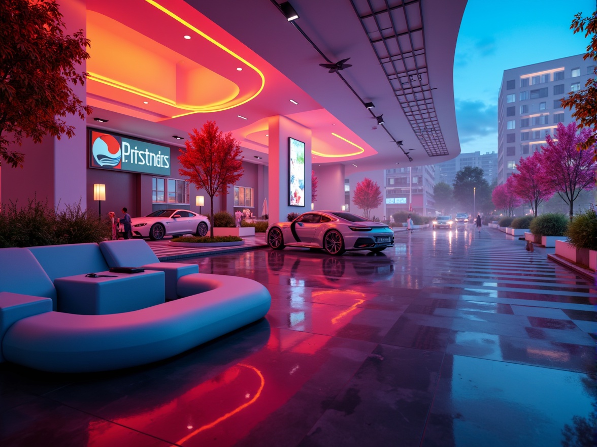 Prompt: Vibrant plastic textures, futuristic product design, bold color schemes, glossy finishes, smooth curves, ergonomic shapes, modernist architecture, urban cityscape, neon lights, misty atmosphere, shallow depth of field, 1/1 composition, realistic reflections, ambient occlusion.