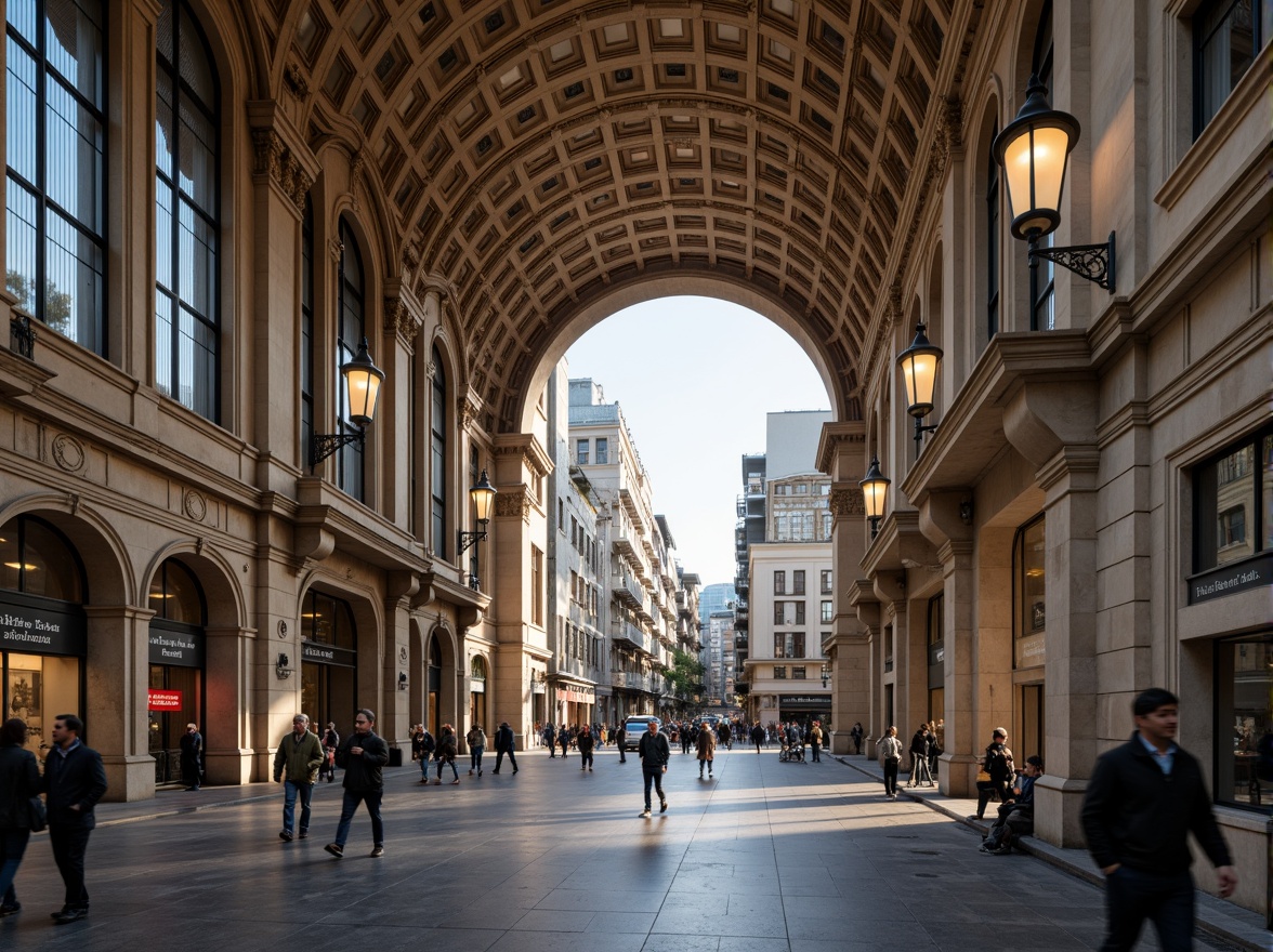 Prompt: Grandiose metro station, academic architectural style, ornate stone facades, arched windows, classical columns, intricate moldings, grand entrance halls, high ceilings, marble floors, elegant chandeliers, modern signage systems, urban cityscape, busy streets, morning rush hour, soft natural lighting, shallow depth of field, 1/2 composition, symmetrical framing, realistic textures, ambient occlusion.