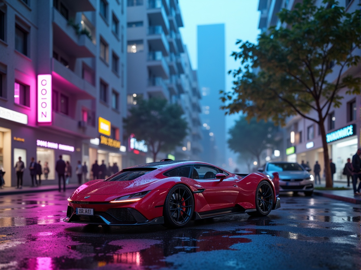 Prompt: Vibrant plastic textures, futuristic product design, bold color schemes, glossy finishes, smooth curves, ergonomic shapes, modernist architecture, urban cityscape, neon lights, misty atmosphere, shallow depth of field, 1/1 composition, realistic reflections, ambient occlusion.