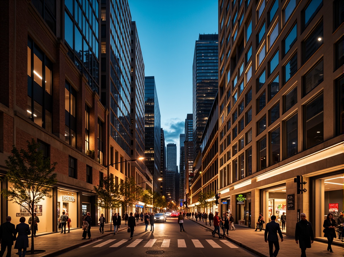 Prompt: Vibrant cityscape, modern skyscrapers, sleek glass facades, warm golden lighting, soft ambient glow, dramatic spotlights, LED strip lights, futuristic neon signs, urban streetscape, bustling nightlife, dynamic shadows, high-contrast illumination, cinematic atmosphere, 1/1 composition, low-angle shot, realistic reflections, detailed textures.