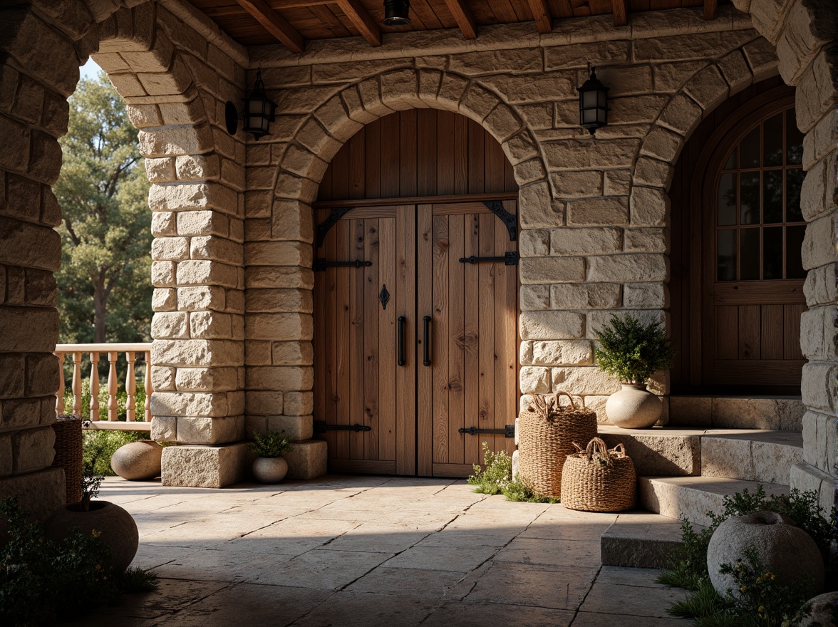 Prompt: Rustic stone walls, weathered wooden planks, rough-hewn concrete columns, tactile brick facades, ornate metalwork details, intricate stonework patterns, natural rock formations, earthy tones, organic shapes, curved lines, asymmetrical compositions, warm ambient lighting, soft shadows, high-contrast textures, realistic material renderings, detailed normal maps, subtle bump mapping, cinematic camera angles, dramatic depth of field.