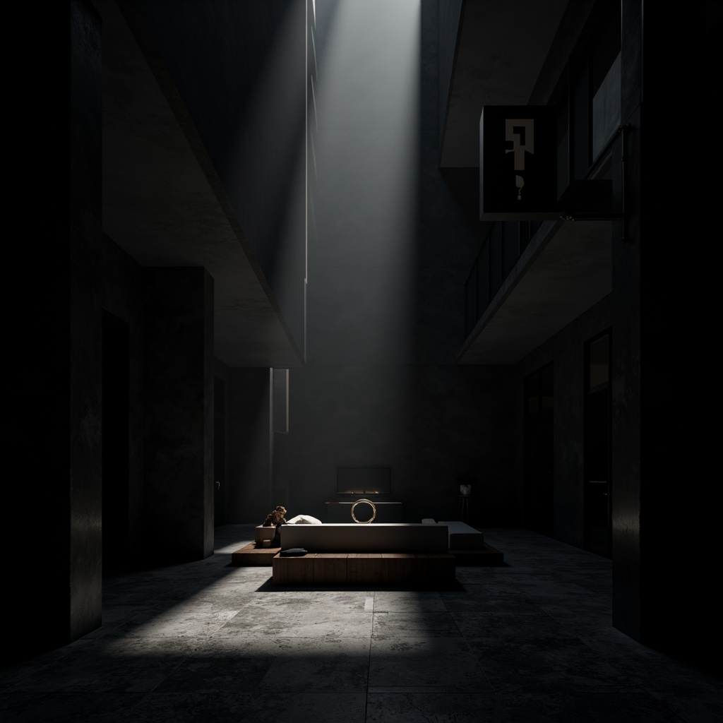 Prompt: Dark mysterious atmosphere, black sleek surfaces, modern minimalist design, bold typography, dramatic shadows, high-contrast lighting, luxurious textures, metallic accents, sophisticated elegance, avant-garde aesthetic, abstract geometric patterns, moody color palette, subtle gradient effects, cinematic composition, low-key illumination, atmospheric mist, 1/1 aspect ratio, realistic reflections.