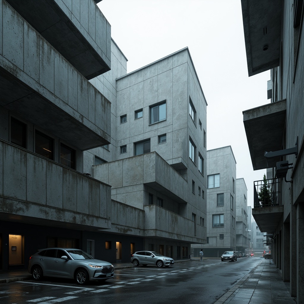 Prompt: Monochromatic brutalist architecture, raw concrete textures, industrial materials, bold geometric forms, minimalist aesthetic, muted earthy tones, cold blue-grey hues, stark white accents, dramatic shadows, high-contrast lighting, abstract compositions, urban cityscape, overcast skies, moody atmospheric conditions, cinematic framing, 1/1 composition, low-key illumination, realistic renderings.