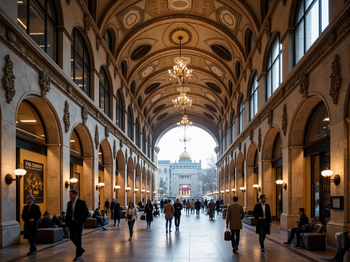 Prompt: Grandiose metro station, academic architectural style, ornate stone facades, arched windows, classical columns, intricate moldings, grand entrance halls, high ceilings, marble floors, elegant chandeliers, modern signage systems, urban cityscape, busy streets, morning rush hour, soft natural lighting, shallow depth of field, 1/2 composition, symmetrical framing, realistic textures, ambient occlusion.