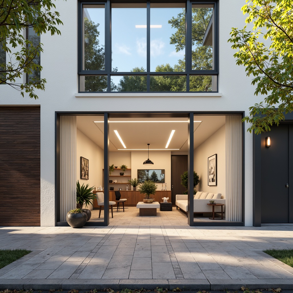 Prompt: Simple dental clinic facade, clean lines, minimal ornamentation, large glass windows, sliding doors, neutral color palette, white walls, wooden accents, subtle textures, natural stone flooring, modern LED lighting, soft warm ambiance, shallow depth of field, 1/1 composition, realistic reflections, ambient occlusion, urban cityscape, morning sunlight, gentle shadows.