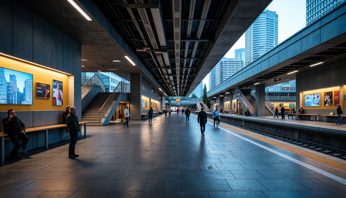 Prompt: Modern metro station, sleek architecture, bright LED lighting, futuristic ambiance, high ceilings, grand staircases, spacious platforms, dynamic signage, urban cityscape, rush hour atmosphere, warm color temperature, softbox lighting, indirect illumination, energy-efficient solutions, sustainable design, minimalist aesthetic, industrial materials, exposed ductwork, concrete floors, steel beams, vibrant advertisements, bustling pedestrian traffic, shallow depth of field, 1/1 composition, realistic textures, ambient occlusion.