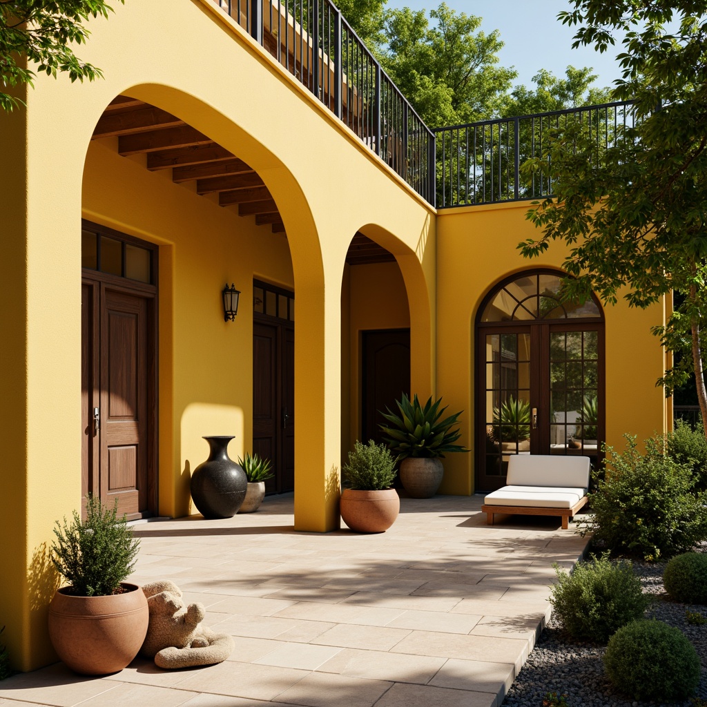 Prompt: Vibrant yellow accents, warm golden hues, rich brown tones, soft creamy whites, deep charcoal grays, bold black outlines, natural wood textures, earthy terracotta pots, lush green foliage, sunny afternoon light, high contrast ratio, 2/3 composition, dramatic shadows, realistic reflections, ambient occlusion.