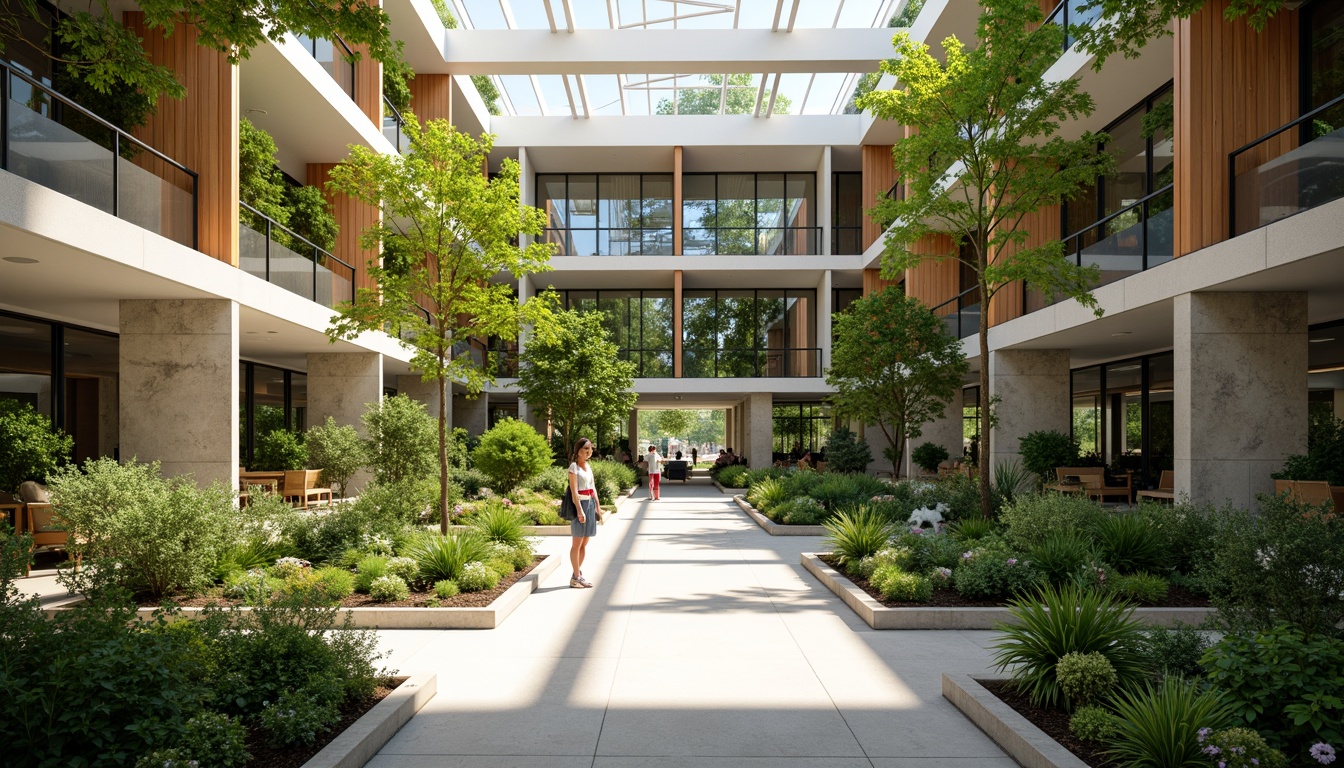 Prompt: Vibrant atrium, lush greenery, natural stone walls, wooden accents, floor-to-ceiling windows, clerestory windows, skylights, open floor plans, minimal obstructions, reflective surfaces, bright airy spaces, warm sunny days, soft diffused lighting, shallow depth of field, 1/1 composition, panoramic view, realistic textures, ambient occlusion.