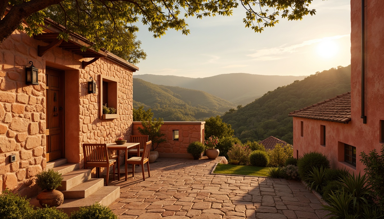 Prompt: Warm earthy tones, sienna red hues, natural terracotta shades, rustic stone walls, vintage Italian architecture, rolling Tuscan hills, sun-kissed landscapes, golden afternoon light, soft warm shadows, shallow depth of field, 1/2 composition, realistic textures, ambient occlusion, subtle color gradations, earthy scent, cozy atmosphere.