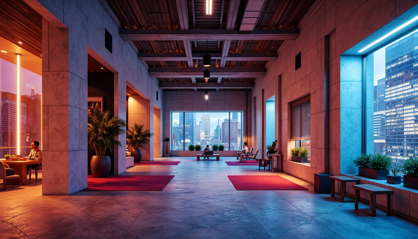 Prompt: Vibrant color palette, harmonious contrast, bold accent walls, pastel hues, monochromatic schemes, natural material textures, earthy tones, rich wood accents, metallic finishes, neon lights, futuristic ambiance, urban cityscape, modern architectural design, geometric patterns, optical illusions, 3D visual effects, high-contrast lighting, dramatic shadows, abstract compositions, artistic expressions.