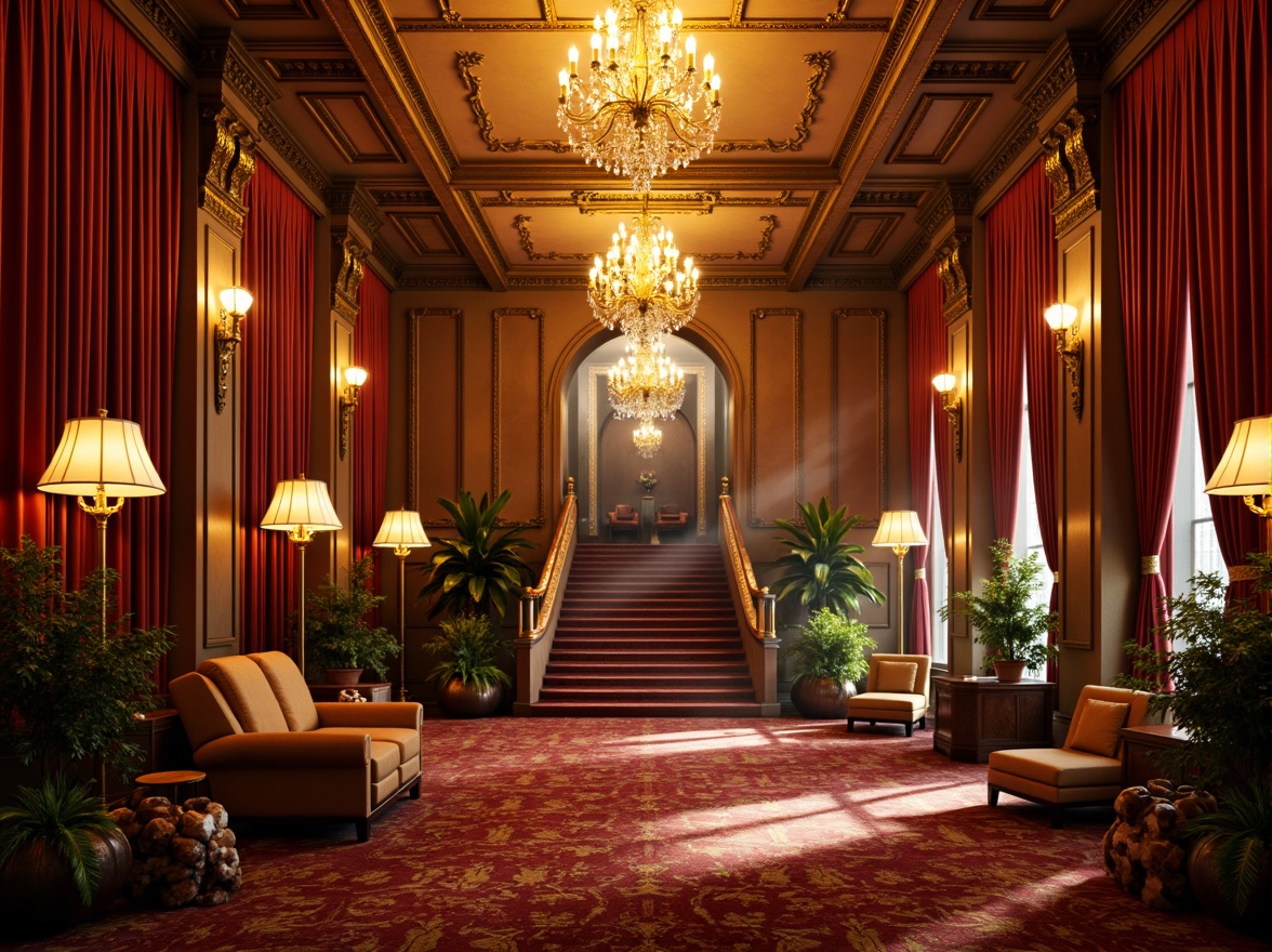 Prompt: Luxurious casino interior, ornate chandeliers, warm golden lighting, rich velvet drapes, intricate moldings, lavish furnishings, grand staircase, opulent decorations, soft focus, shallow depth of field, 1/2 composition, dramatic shadows, warm color palette, ambient occlusion, realistic textures, sparkling crystals, luxurious carpets, elegant coves, intimate seating areas, mysterious ambiance, warm candlelight, subtle fog effects.